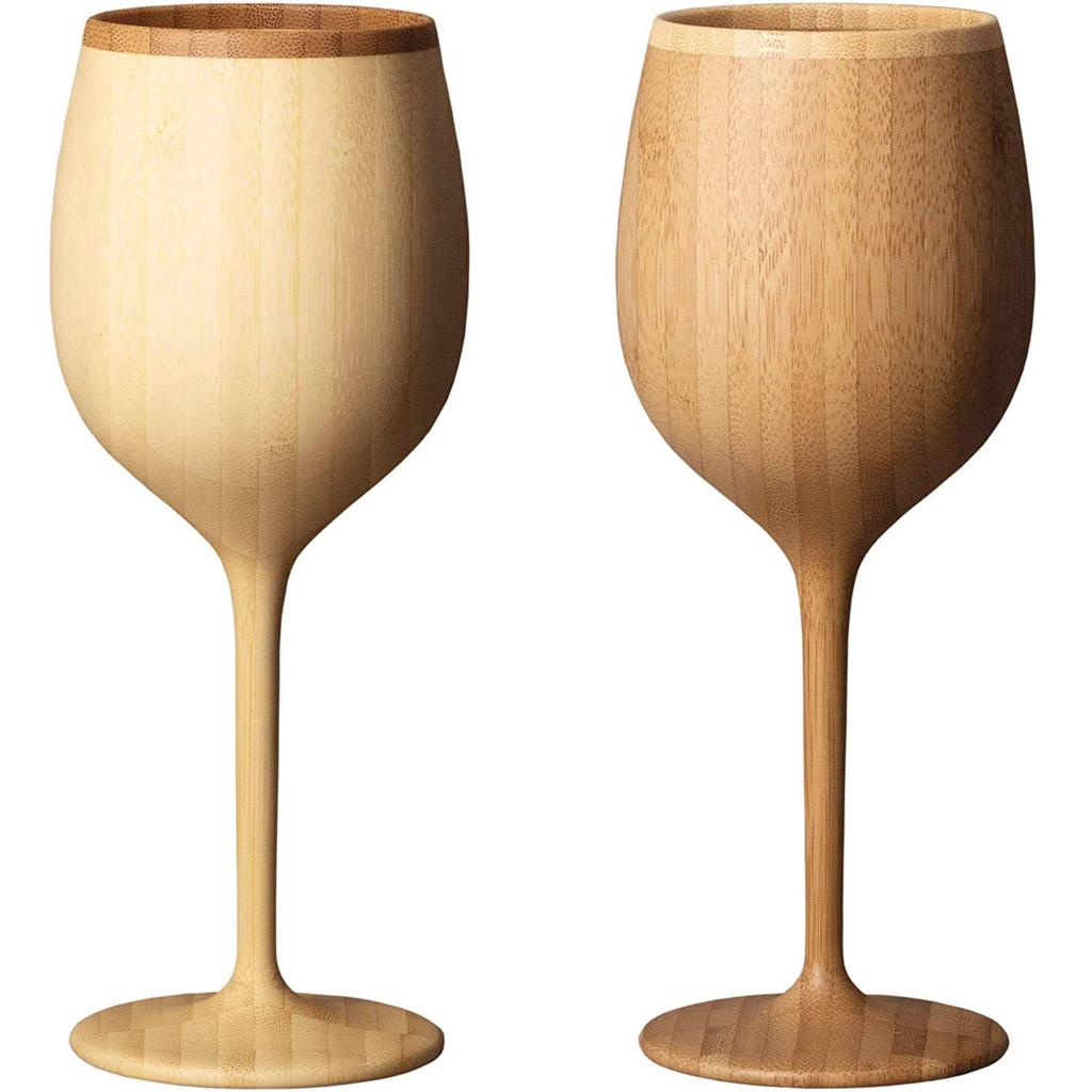 RIVERET Wine Glass Bordeaux 270ml Pair Set Bamboo Dishwasher Safe White/Brown RV-122WB