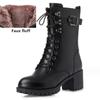 Женские ботинки на квадратном каблуке из натуральной кожи, внутри мех