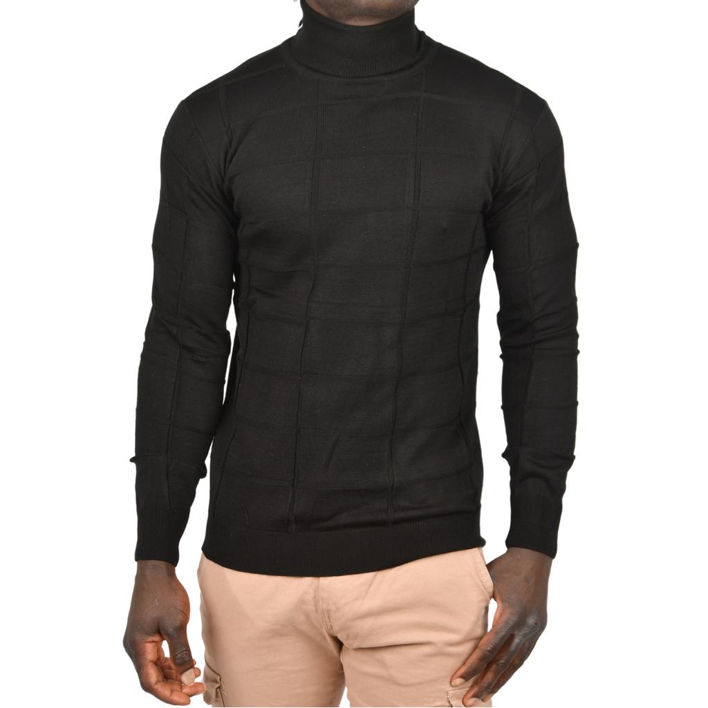 DeepSEA Square Patterned Turtleneck Slim Fit Turtleneck Knitwear Sweater 2505493