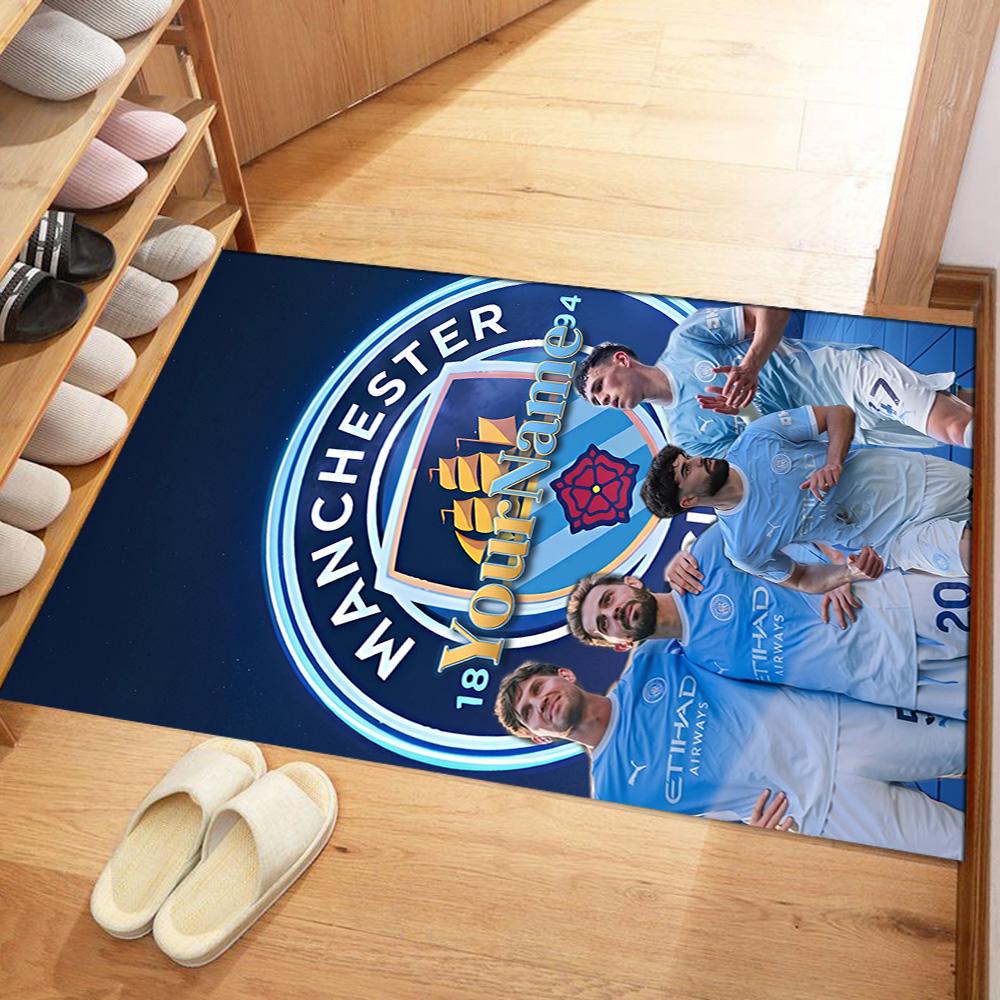 Manchester City Customizable Name Carpet Design for Dining Room Bedrooms Hallway Outdoor Anti-slip Rug Anime Office Decor Wedding Party Gift