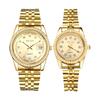 Gold Simple Stylish Diamond Analog Display Stainless Steel Calendar Waterproof Gold Pair Watch Pair Watch Quartz Leisure Business Couple Fashion