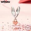 WOSTU 925 Silver Pink Love Heart Charms Bead Infinite Love Pendant Fit Bracelet Valentine Jewelry Mother's Day Gift
