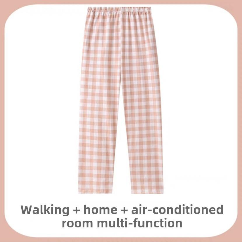 Women's Plaid Pajama Trousers: Comfortable, Loose-Fitting, Thin, Anti-Mosquito, Suitable for Home or Outdoor Wear with Wide Legs.