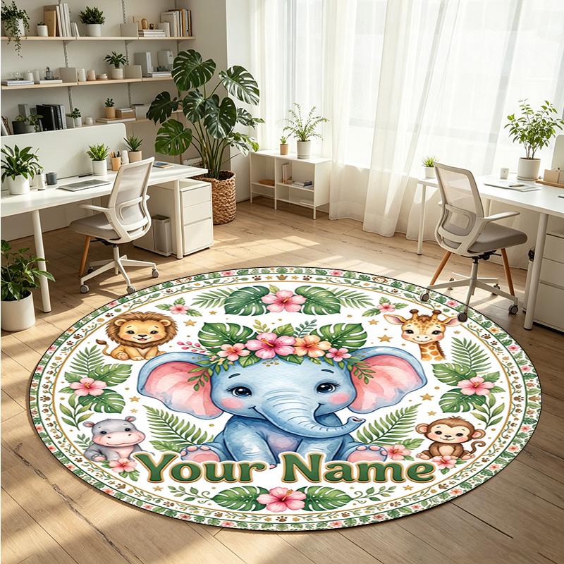 Wild Animals (315) Theme Round Crystal Velvet Rug Custom Name Text Personalized Floor Mat Home Decor Non Slip Crystal Carpet