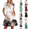 Women's Casual Fashion Round Neck Short Sleeve Printed Midi Dress With Pocket