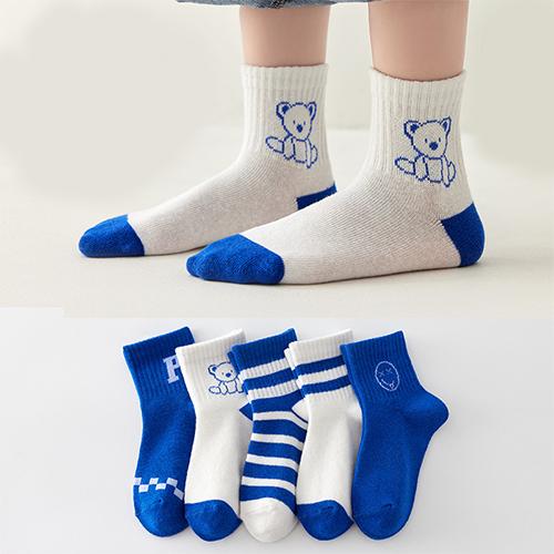 5 Pair Children's Socks Spring Autumn Boys Girls Cartoons Cute Middle Tube Socks
