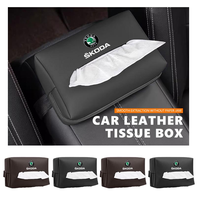 AAFO1 Car Styling Tissue Bag Armrest Box Paper Towel Interior Organizer Accessories For Skoda Kamiq Karoq Octavia 2 3 Rapid Scala Kami