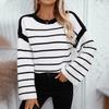 Осенне-зимний пуловер свитер с круглым вырезом в черно-белую полоску для женской верхней одежды, повседневный, оверсайз, в ленивом стиле, вязаный свитер, топ
