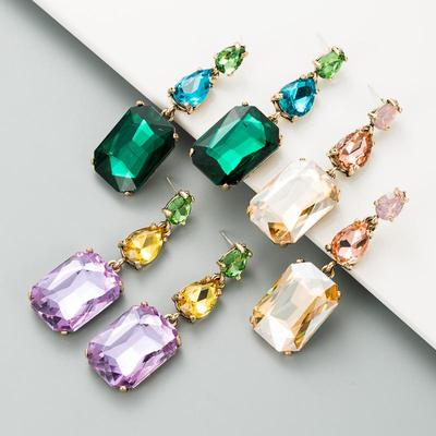 Женские серьги-капли с цветными кристаллами, простые универсальные серьги с большими стразами и геометрическим узором