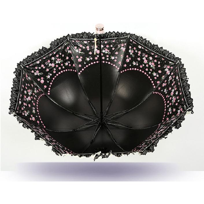 Lace Flower Women Sun Parasol Sunscreen Portable Compact Black Coating Anti UV Rain Umbrella Girl Princess Sunshades