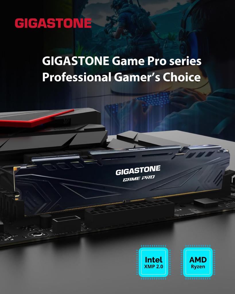 Gigastone Game PRO 8GBx2 DDR4 3600MHz CL Intel XMP AMD Ryzen UDIMM 288 Pin Без буферизации Игровой Настольный Высокопроизводительный Модуль Памяти Черный [Память
