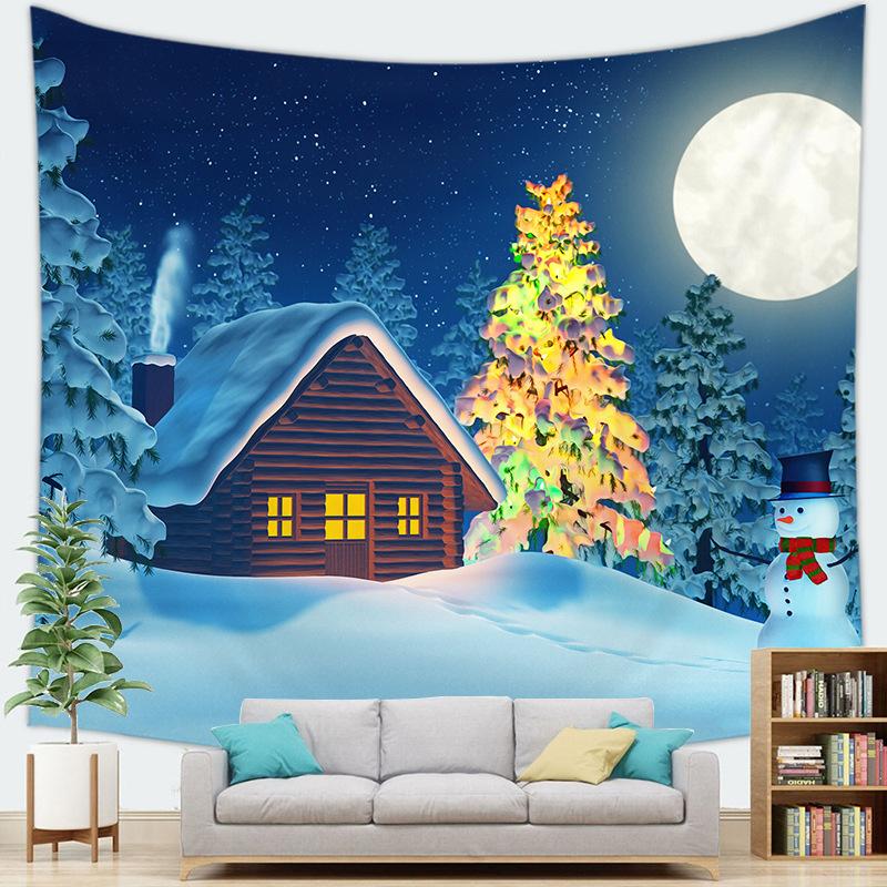 Рождественский снежный пейзаж Зимняя уличная серия Гобелен Настенный Гобелен