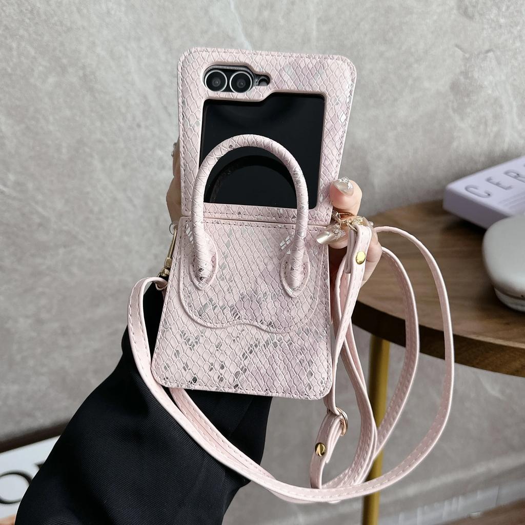 Сумка с узором змеиной кожи, браслет на запястье, кроссбоди, чехол для телефона из ПУ кожи для Samsung Galaxy Z Flip 6 5 4 3, противоударный чехол