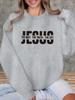 Women's autumn and winter casual loose and comfortable warm JESUS letter pattern printed round neck long sleeved pullover