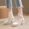 Fashion Mesh Hollow Chelsea Short Boots Women Summer Thin Section Breathable Thick Heel 6 Boots Female High Top Sandals Casual Shoe