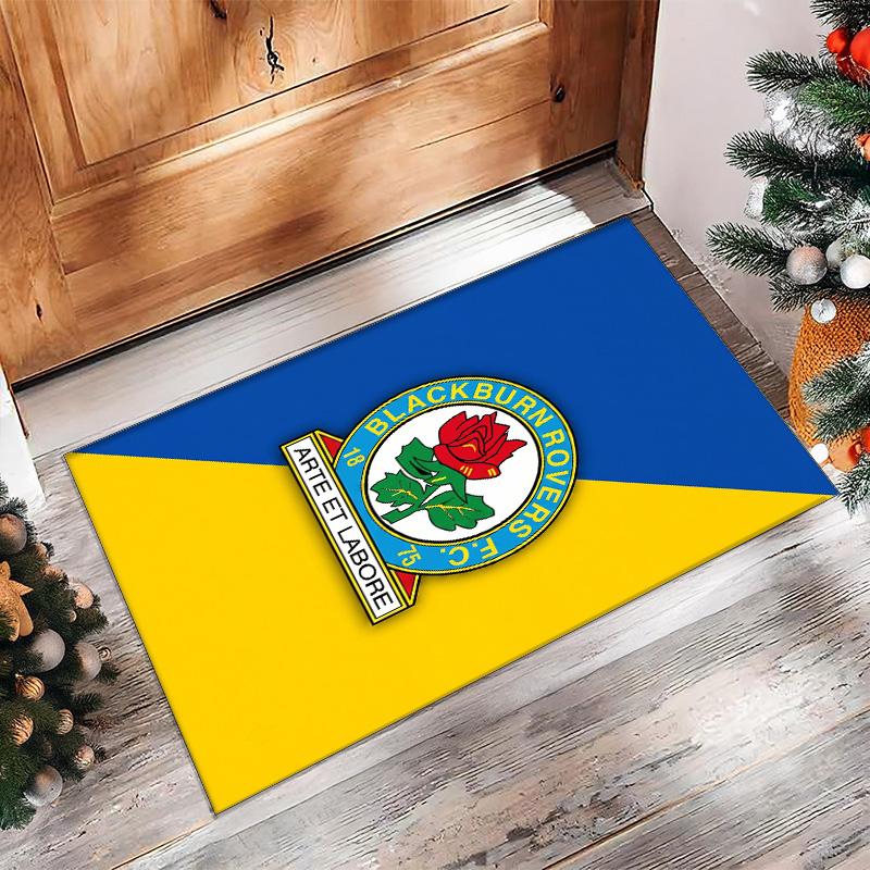 Blackburn Rovers Football Print Crystal Velvet Rug, Comfortable Water Absorbent Non Slip Indoor Floor Carpet
