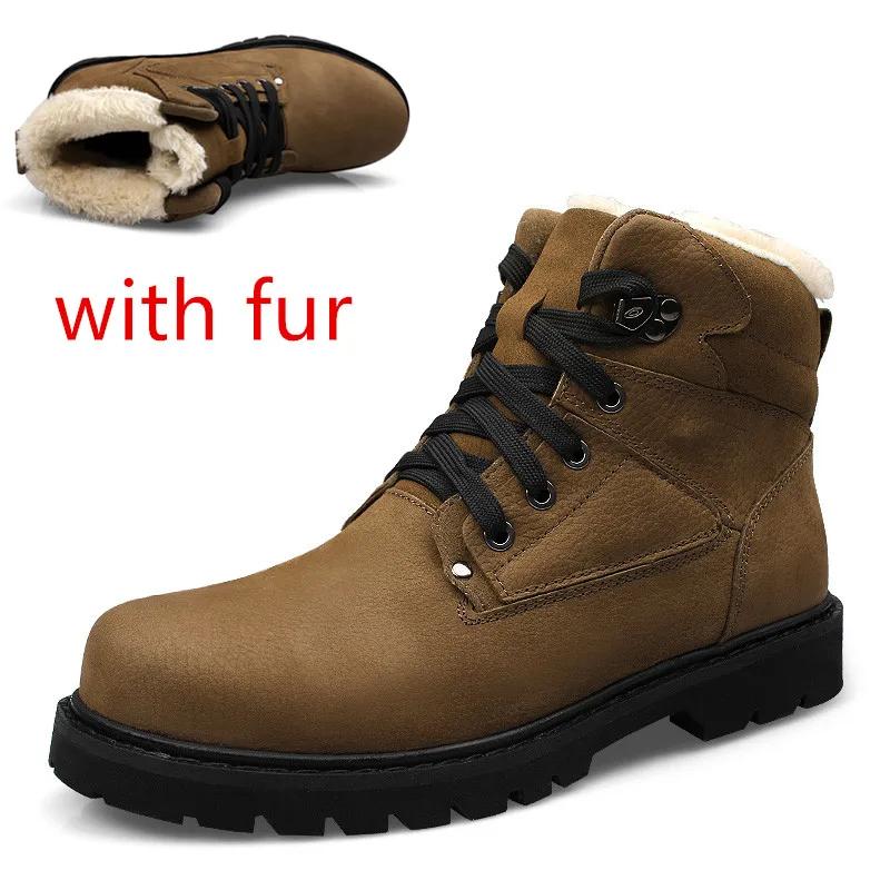 Зимние мужские ботинки из натуральной кожи с противоскользящим покрытием, популярные удобные мужские ботинки, короткие плюшевые зимние ботинки для мужчин, зимние ботинки на подошве