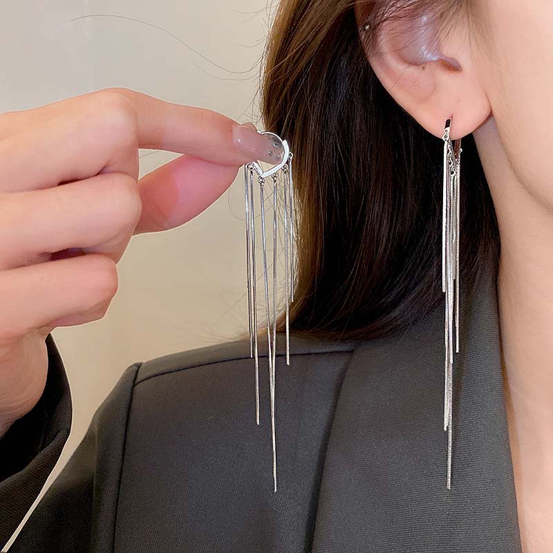 Серьги-подвески с длинной цепочкой и кисточками, модные корейские, из серебра 925 пробы, для женщин, металлические серьги, ювелирные изделия, модные женские серьги-подвески