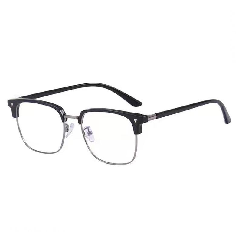 Men's Elegant Half-Rim Glasses with Blue Light Blocking, Student Myopia Frame A