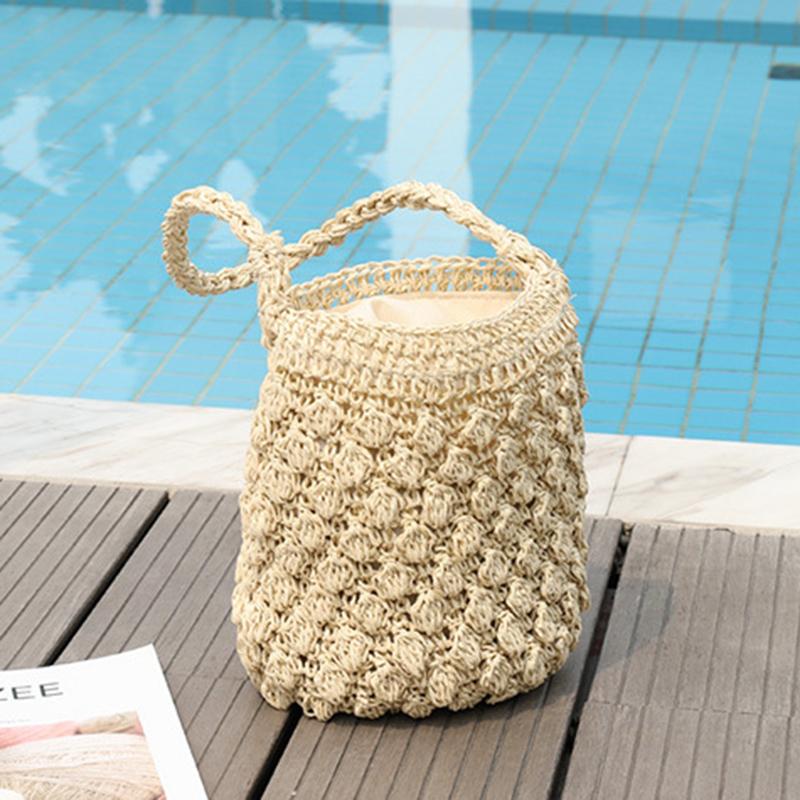 Yogodlns Summer Straw Shoulder Bag Women Large Capacity Rattan Bucket Bag Handmade Woven Beach Bag