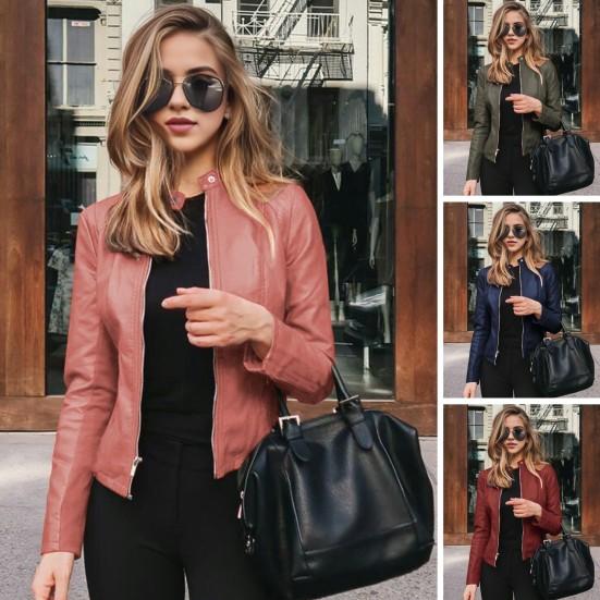 Женское пальто из искусственной кожи с застежкой-молнией, кардиган с гладкой поверхностью, однотонный, с длинными рукавами, приталенная куртка, повседневная верхняя одежда для поездок на работу, учебы и работы