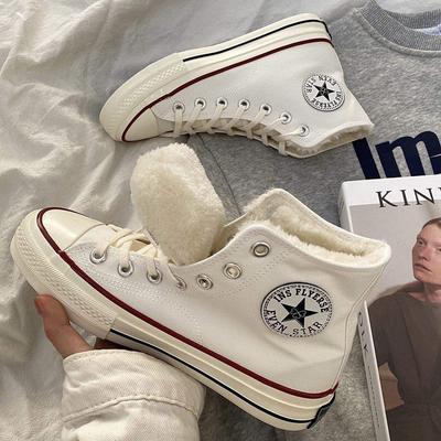 Нишевая обувь детские зимние бархатные парусиновые туфли 2025 осень и зима новые студенческие корейская версия теплые и утолщенные две хлопковые туфли