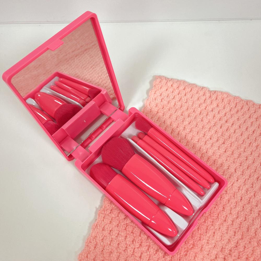 Custom Travel Portable 5pcs Mini Makeup Brushes Tool Set Cosmetic Powder Eye Shadow Foundation Make up Brush With Box and Mirror