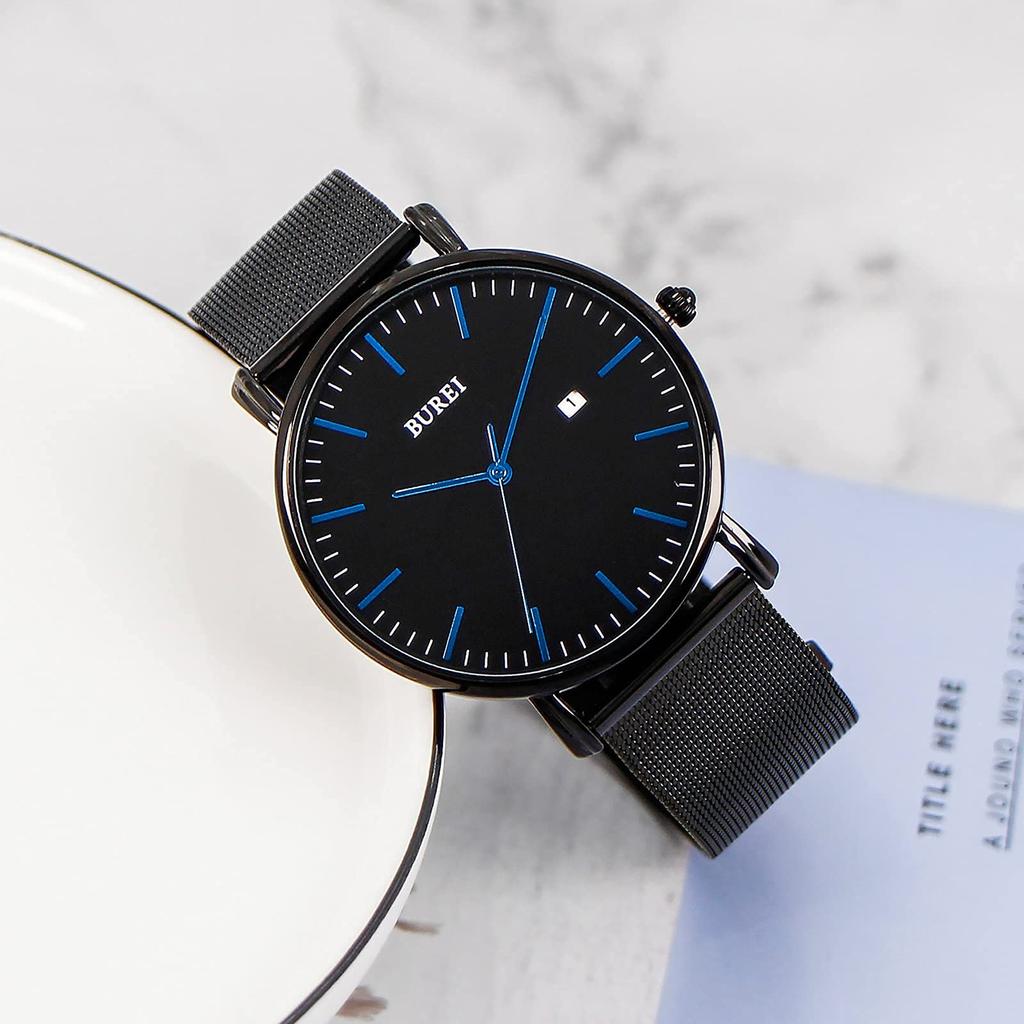 Часы простые водонепроницаемые аналоговые популярные часы бренда стильные миланские сетчатые часы W14 [BUREI] мужские мужские