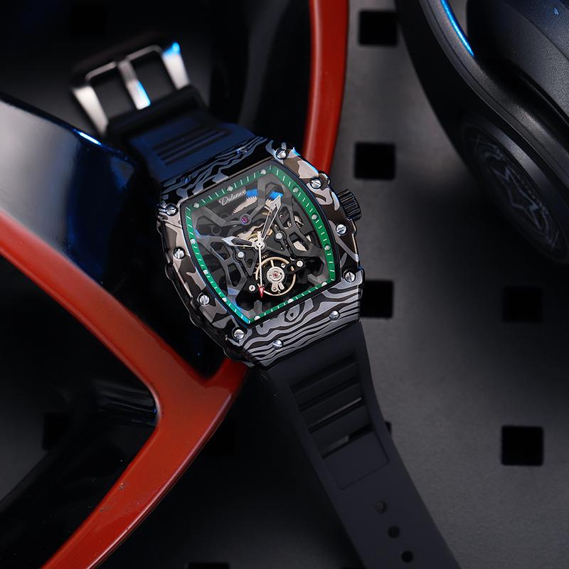 Original Design Top Brand Automatic Mechanical Watch for Men Luminous Tourbillon Watches 30M Waterproof Rubber Strap Reloj
