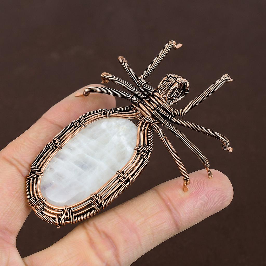 Подвеска-паук из натурального радужного лунного камня, медная проволока, 2,56 дюйма, w7t79