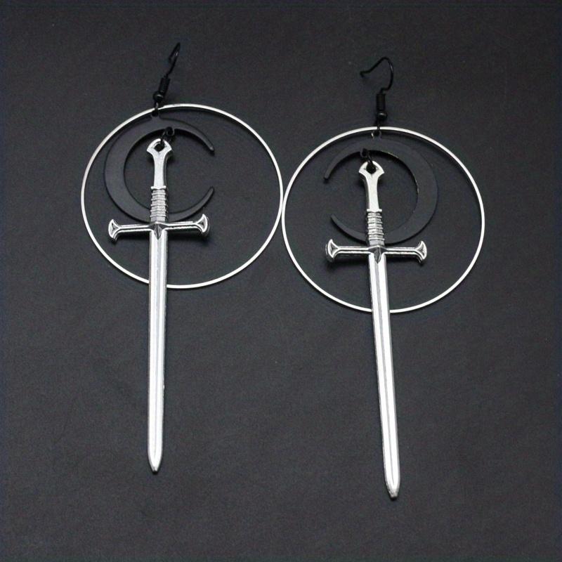 Черная Луна, серебристый меч, полый круг, дизайн, висячие серьги в готическом стиле, креативный подарок для женщин и девочек, повседневные