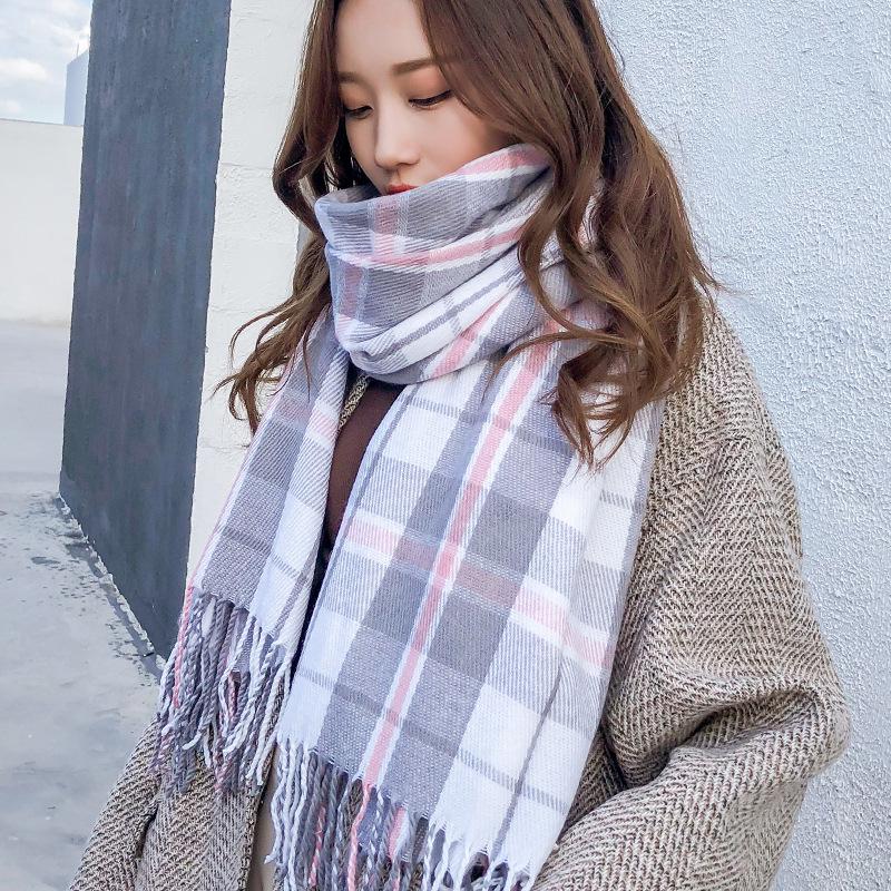 Новый клетчатый шарф в корейском стиле: Теплая, Утолщенная Осенне-Зимняя Шаль для Женщин и Студентов - Милый Утеплитель для Шеи в Стиле Интернет-Знаменитости