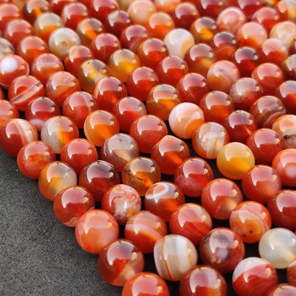 Агат с красной полосой, бусины в полоску, круглые свободные бусины из цветных драгоценных камней, размер 6 мм, 8 мм, 10 мм. Прядь 14–15 дюймов.