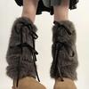 Fuzzy Leg Warmers Women Winter Faux Fur Leg Warmers with Bows Fluffy Boot Cuffs Covers for Halloween Xmas Costume Cosplay Parties