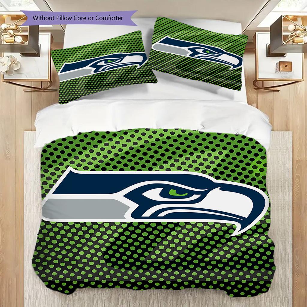 Постельное белье с узором Seattle Seahawks Комплект одеял Покрывало Наволочка Домашний Декор Подарок на День Рождения (1 пододеяльник + 2 наволочки, без наполнителя)