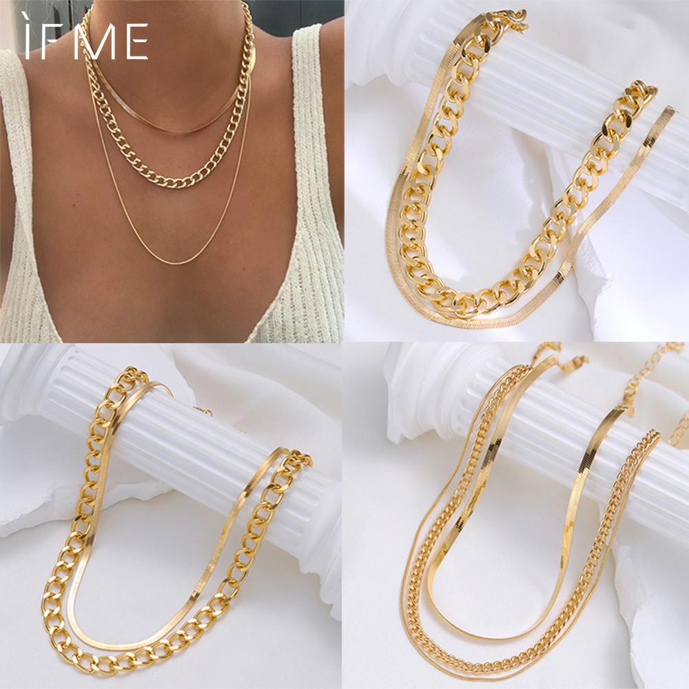 IFME Personalized Gold Artificial Pearls Necklace for Women Multilayer Cross Portrait Silver Snake Chain Accessories Jewelry Gift