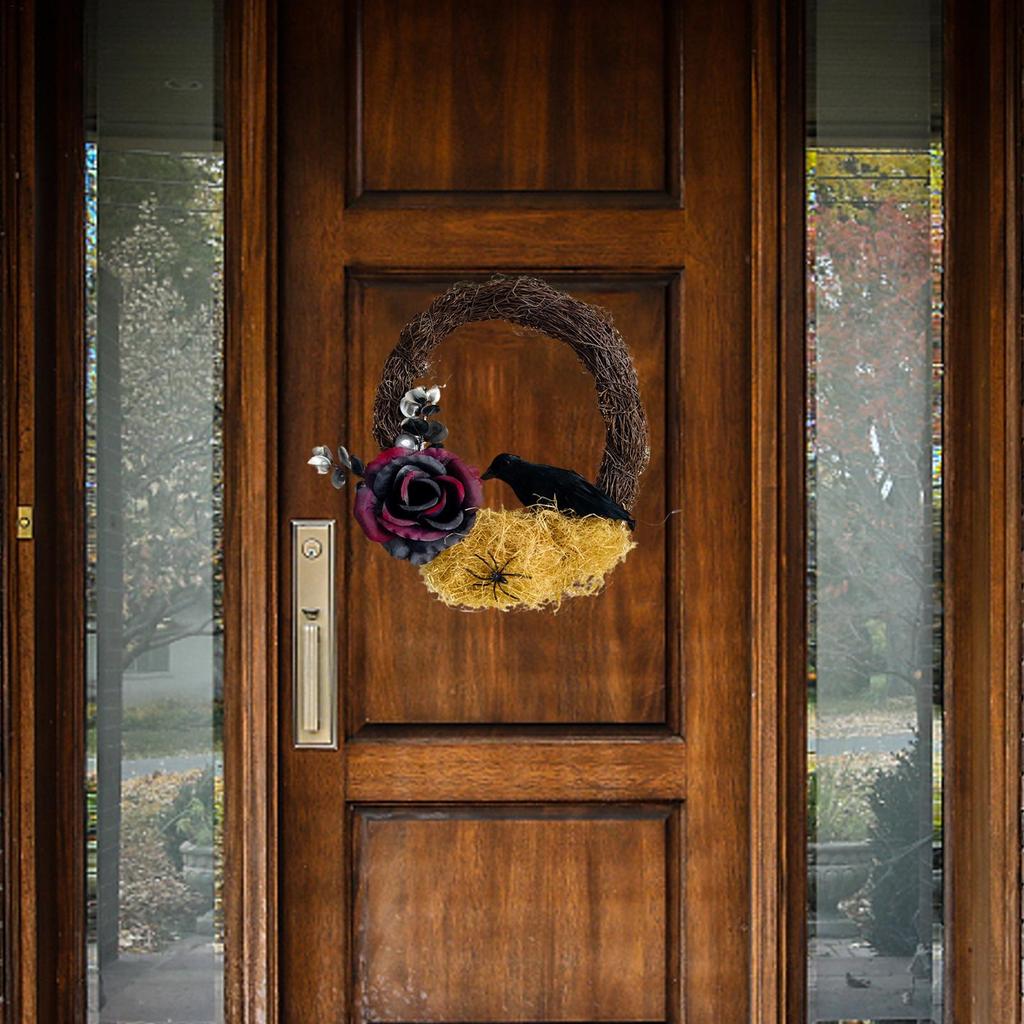 Halloween Wreath Simulation Plant Garland with Crow Vines Horror Party Festival Branch Wreath Hanging Room Halloween Decor