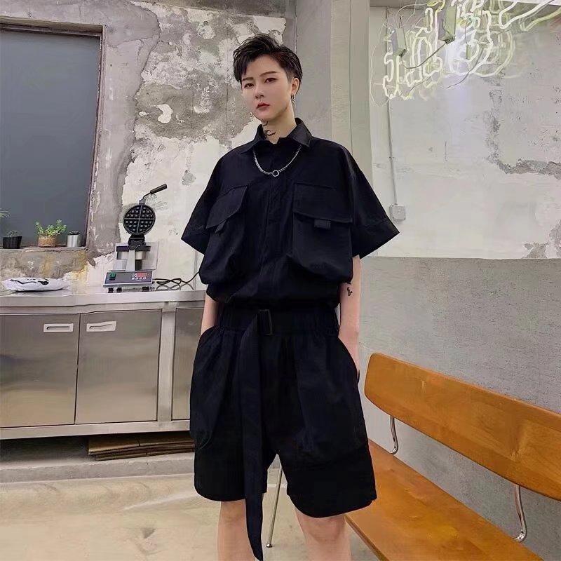 Летний мужской комбинезон с короткими рукавами и шортами, модный ретро-комбинезон в рабочем стиле, свободный комплект, ультратонкий