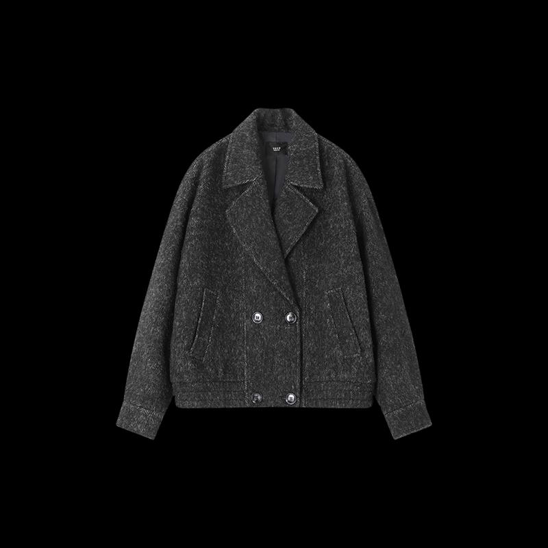 Women's 2025 Winter Herringbone Wool-Blend Lapel Coat