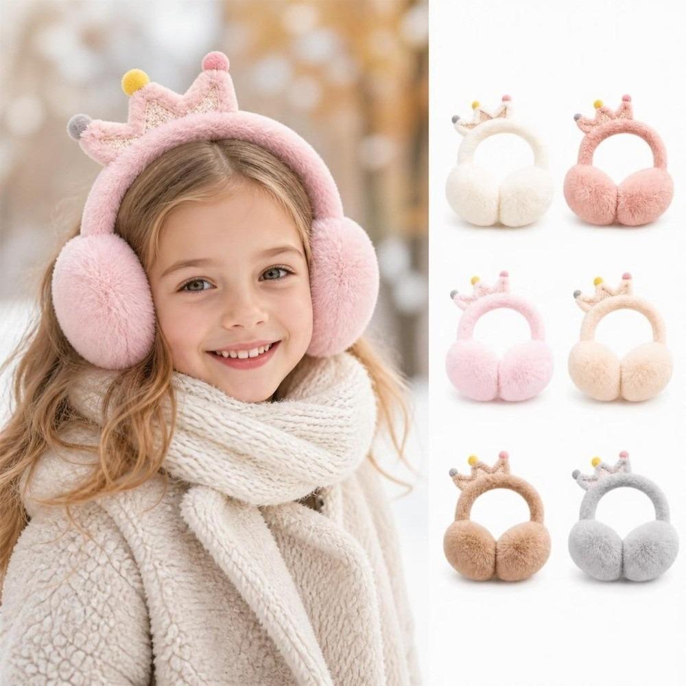 Cartoon Crown Foldable Ear Warmers Windproof Faux Fur Earmuffs Fluffy Ear Covers For Girls Kids
