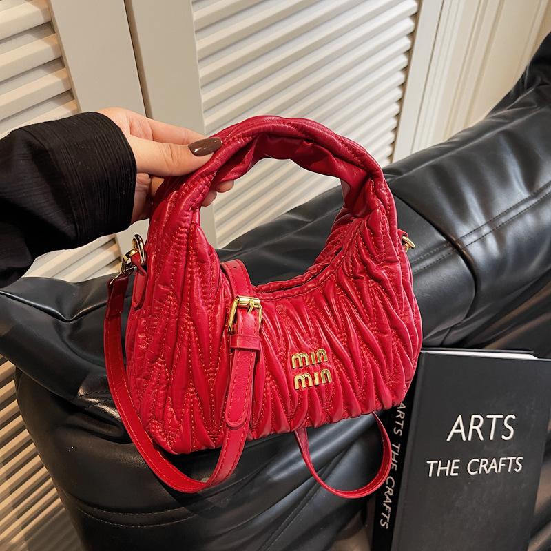 2025 summer new fashion pleated bag shoulder bag niche design casual simple trend handbag messenger bag