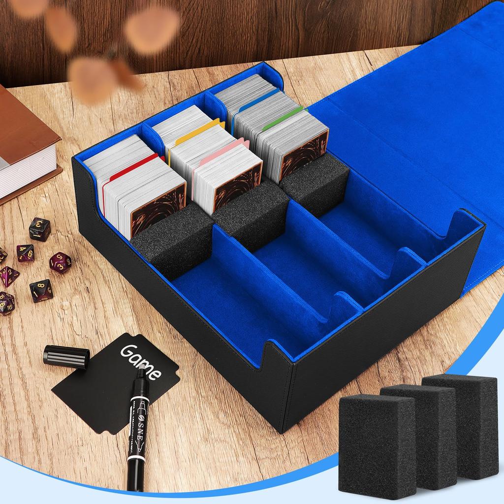 Чехол для колоды HIMOMO вмещает 1800 карт. Магнитный загрузчик большой емкости для коллекционных карт. Чехол из искусственной кожи с вертикальными игровыми картами. В комплект входят 3 губки с 10