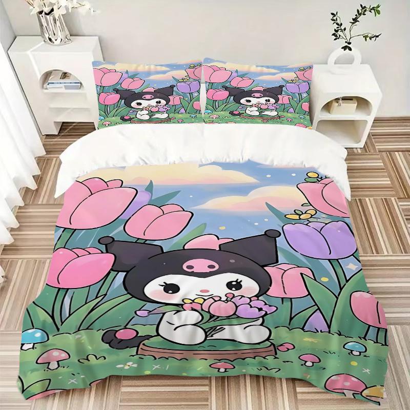 3pcs Floral Adventure Kuromi Print Cover Set Ultra Soft, Breathable, and Comfortable Bedding with Stylish Design for Bedroom and Guest Room Decor