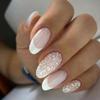 24pcs Nail Tips DIY White Press On Nails Simple French Almond Fake Nails Long