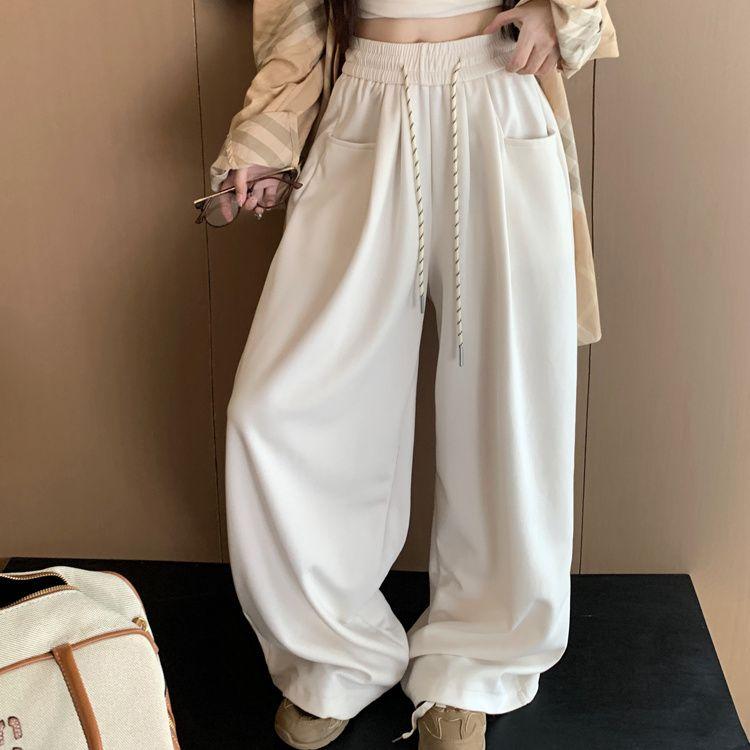Женские повседневные брюки больших размеров с эластичной талией, свободные, с завязками на талии, широкие, утягивающие, прямые, длиной до пола, спортивные брюки