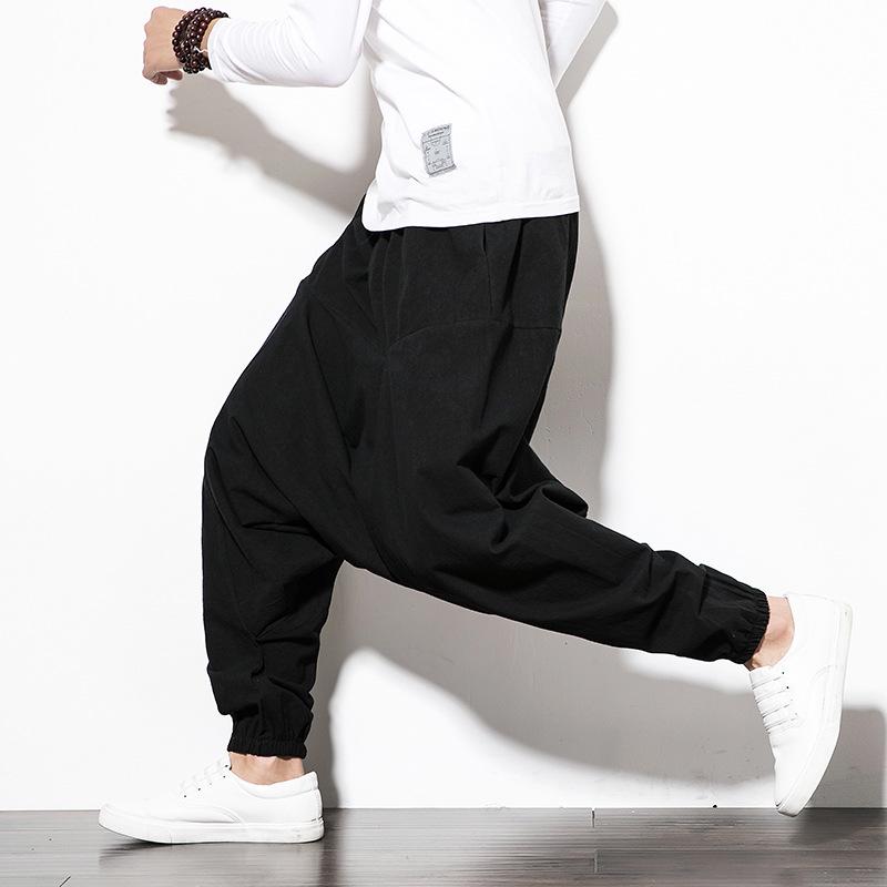 2024 Весна/Лето Мужские Свободные Шаровары В Китайском Стиле - Модный Хип-Хоп Хлопок и Льняной