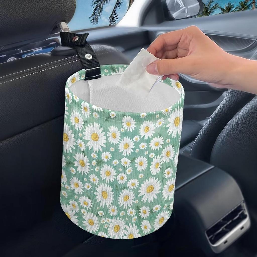 Daisy Cute Collapsible Portable Trash Can for Car Front Seat, Back Seat, Floor, Headrest Rubbish Bin