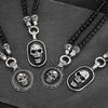 Мужское ожерелье в стиле стимпанк с подвеской в виде черепа и лица из фианита для мужчин, ширина 8 мм, длина 50 см, агатовые бусины, цепочка из нержавеющей стали, ювелирные изделия