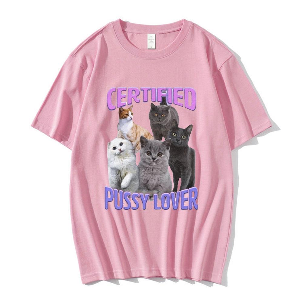 Certified Pussy Lover Cat Meme T Shirt Men's Fashion Casual Short Sleeve T-shirt Fashion Vintage Oversized T-shirts Streetwear
