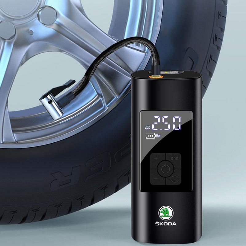 1Pcs Car Tire Inflator Smart Digital Inflatable Pump Emblem Accessories For Skoda SCALA Superb Octavia 2 3 A4 A5 Fabia Kamiq Kapoq Kodiaq Rapid